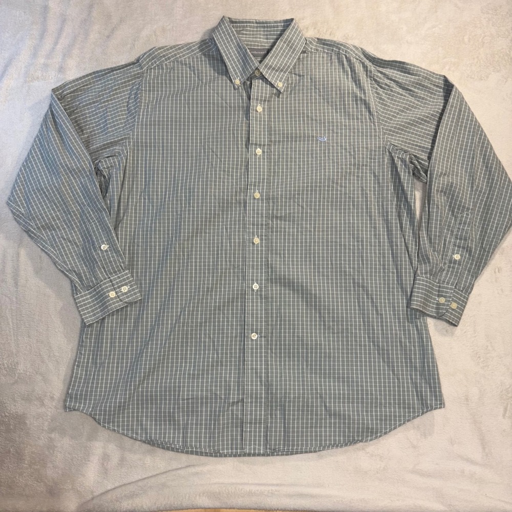 Southern Marsh Mens Large Green Check Long Sleeve Button Down Shirt Logo L